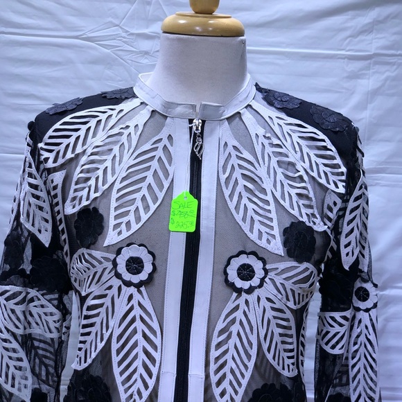 Black and white leather and mesh jacket - Picture 3 of 8